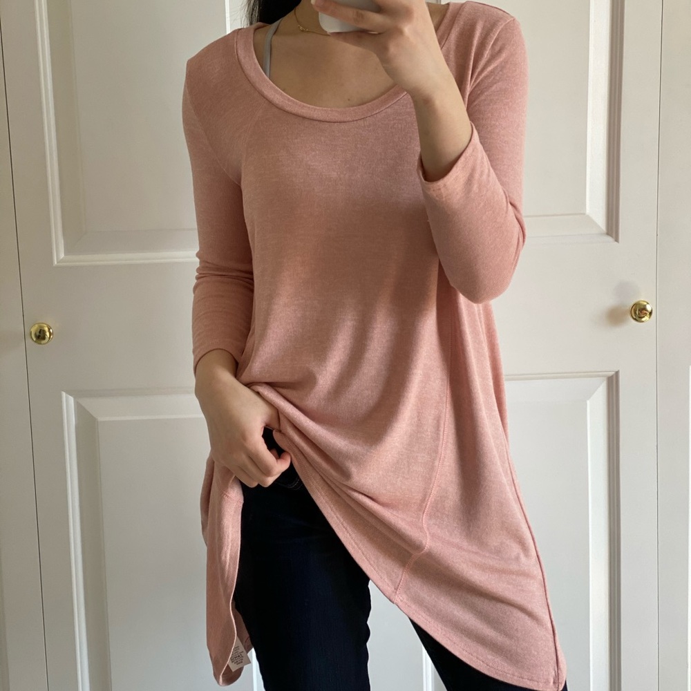 PASTEL - Rose Pink Pastel Color Oversized 3/4 Sleeve Spring Blouse Top